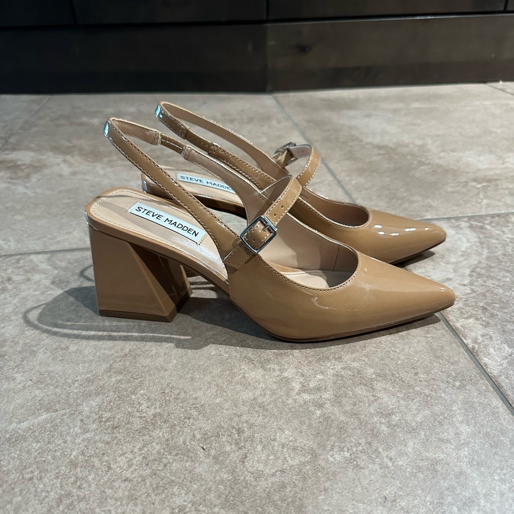 Steve Madden Nude Block Heels with Lower Strap